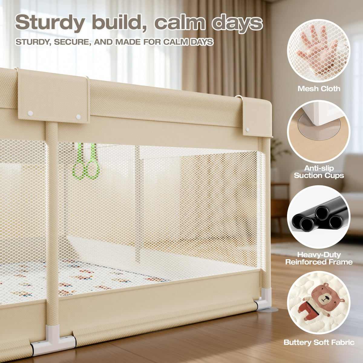 Baby Playpen with Mat, 47x47in Beige W971275