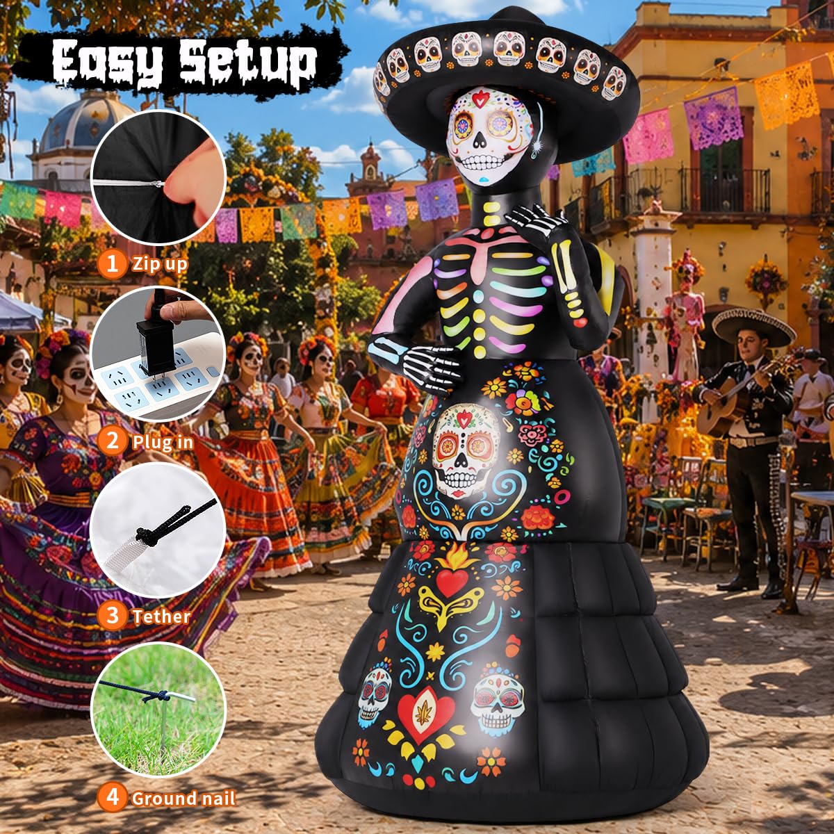 7.2FT Halloween Inflatable Ghost Bride with LED Lights F409893