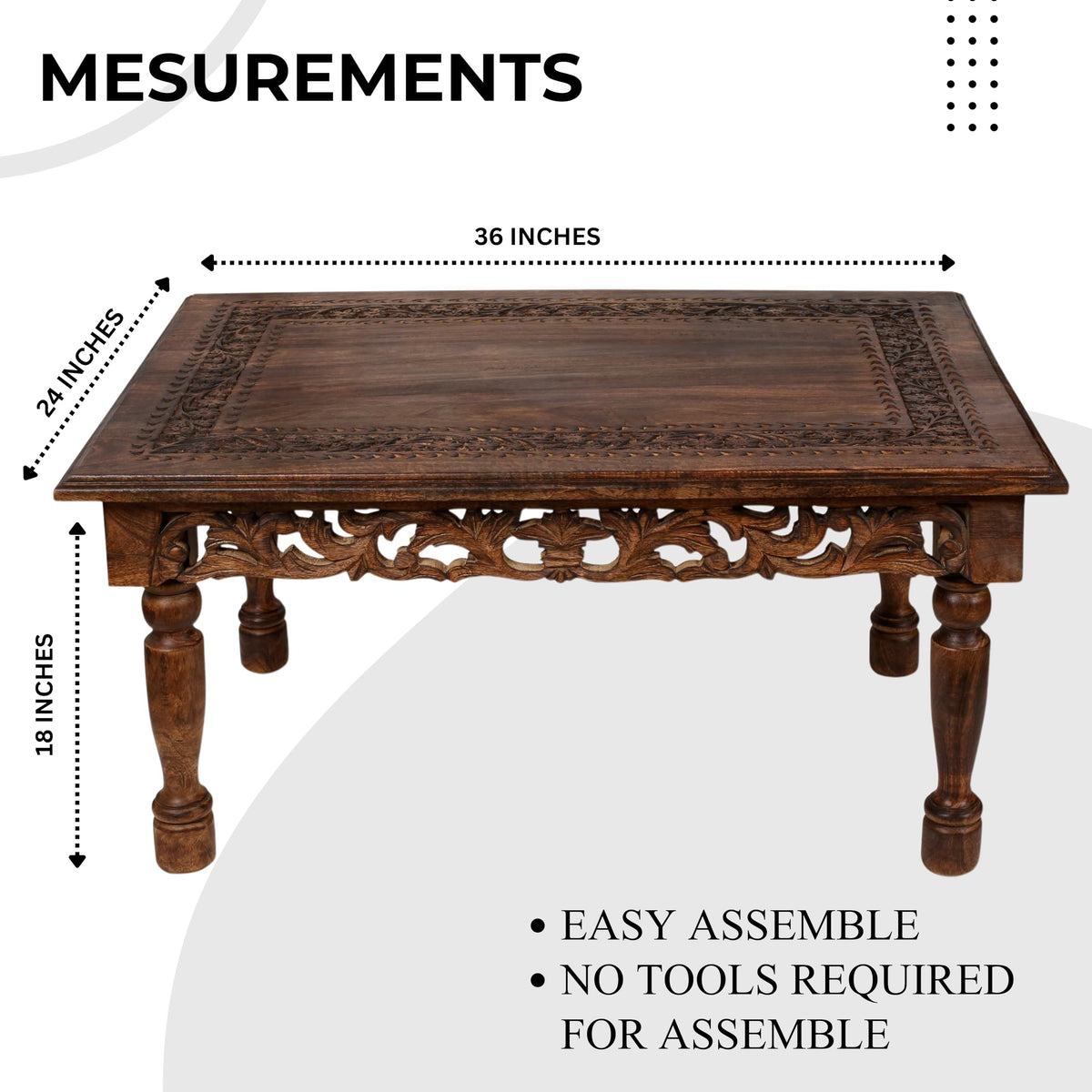 Farmhouse Coffee Table 36x24x18 Jali Carved Wood T679721