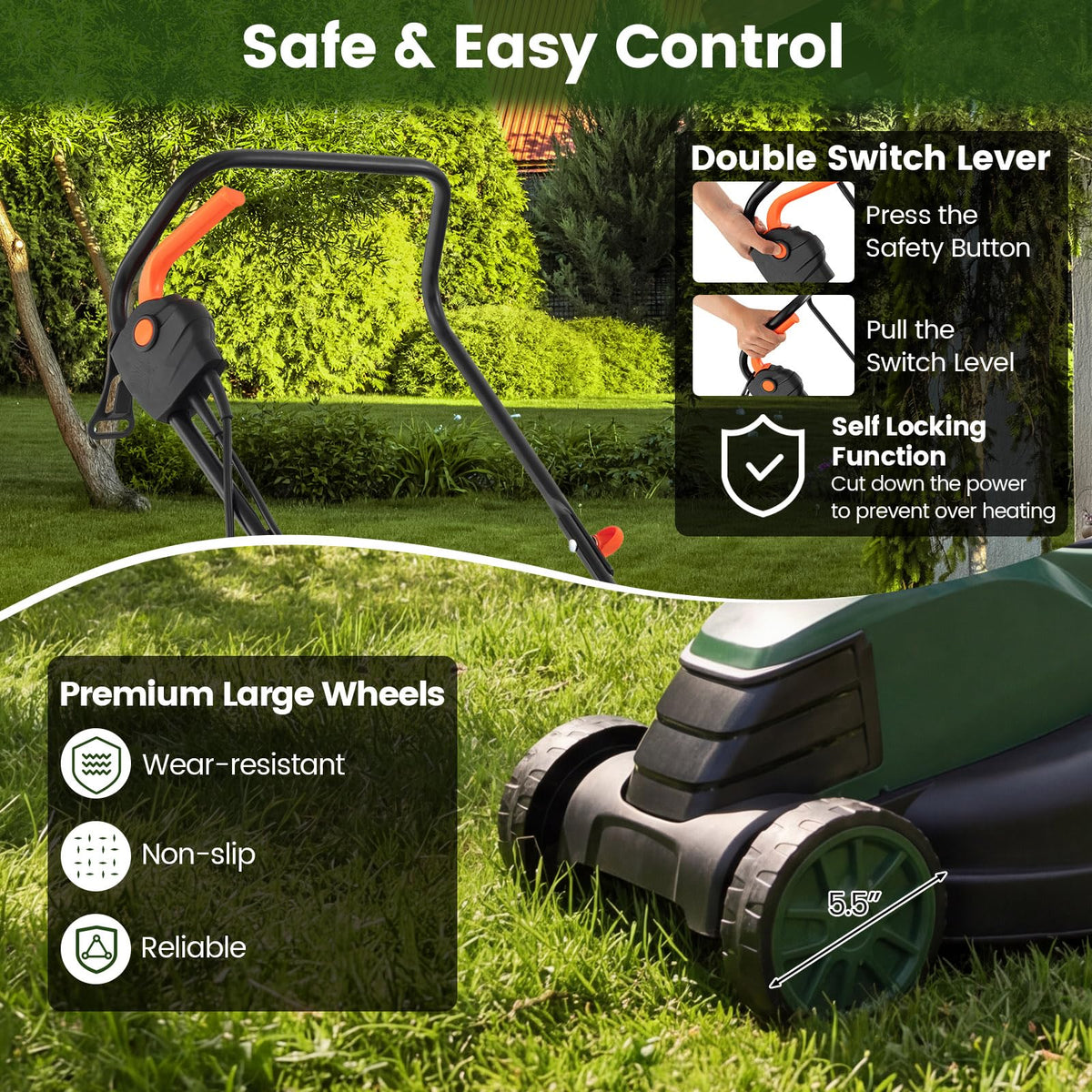 14" Corded Electric Push Lawn Mower with Grass Collection Box H966623