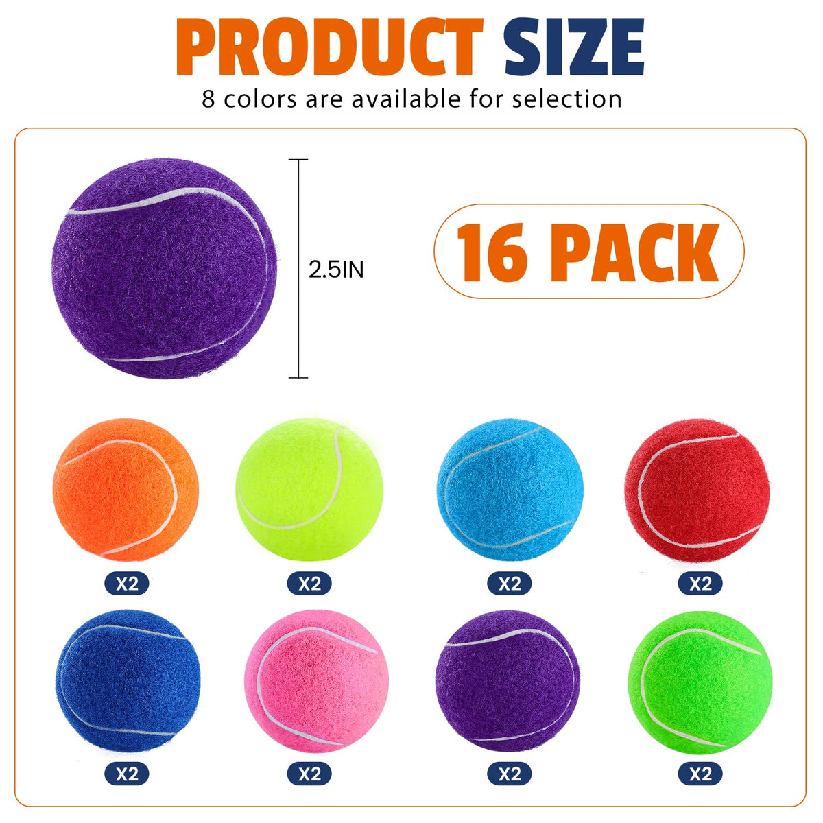 Colorful Tennis Balls for Dogs, 2.5 inches, 16 Pack R71888