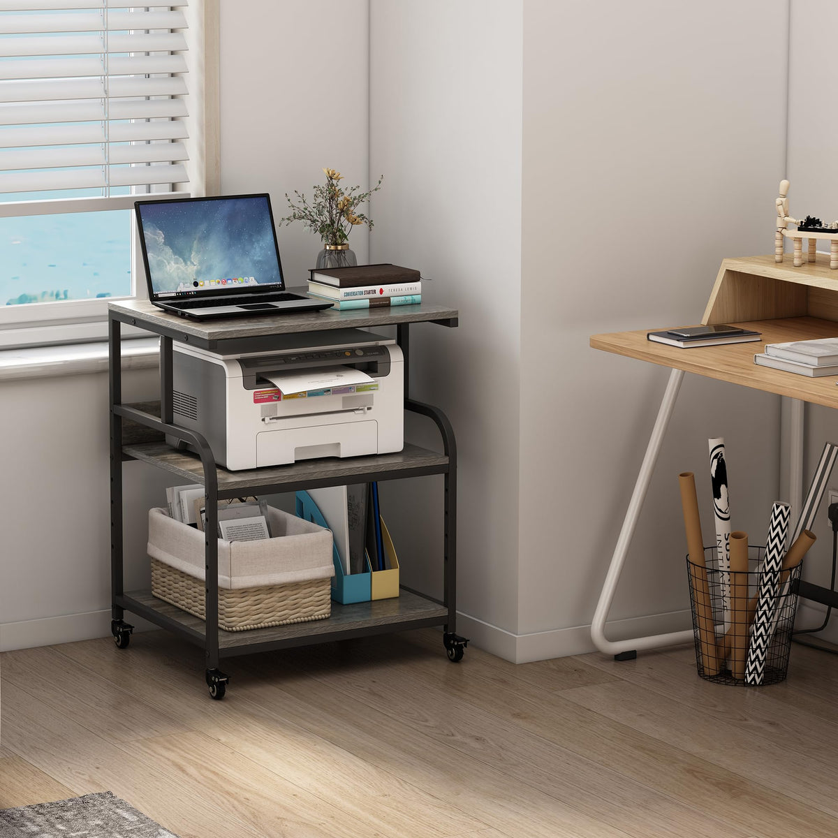 Gray Printer Stand with Storage J8552
