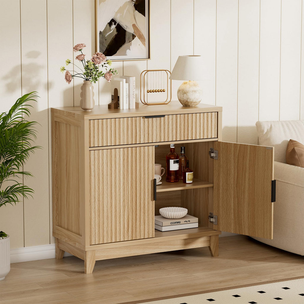 32" Fluted Oak Sideboard Buffet Cabinet with Storage F1340