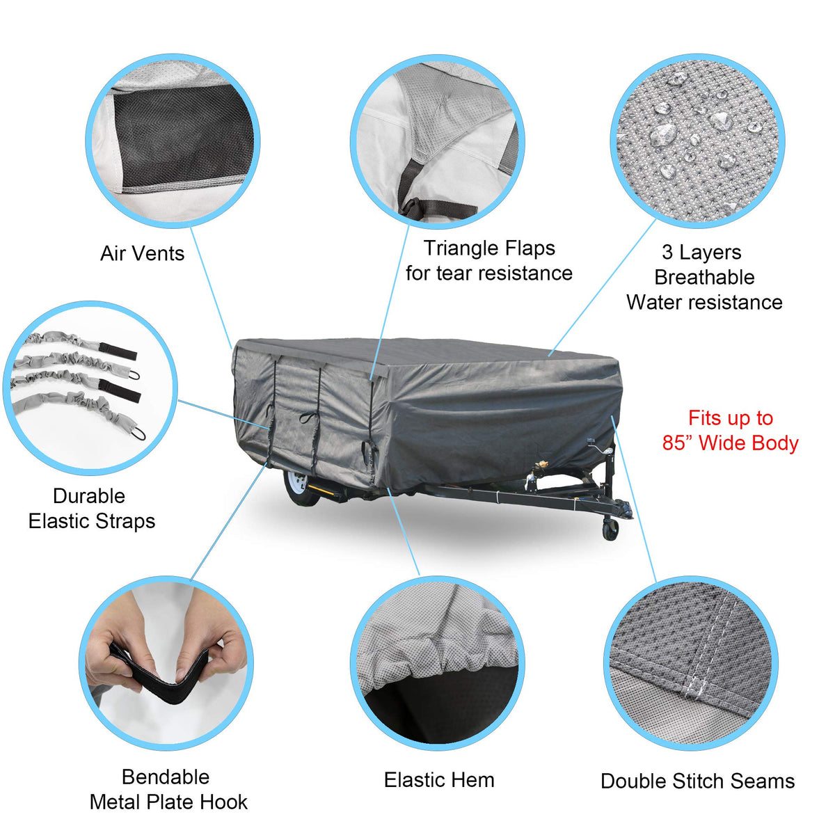 Pop-up Camper Cover 14' - 16' Water-Resistance Triple Layers P671