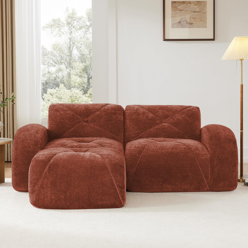 L-Shaped Velvet Sofa with Ottoman K749