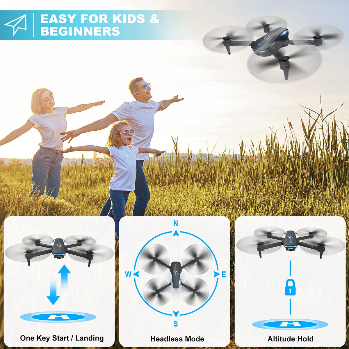 Foldable 1080P Camera Drone with 2 Batteries A31117