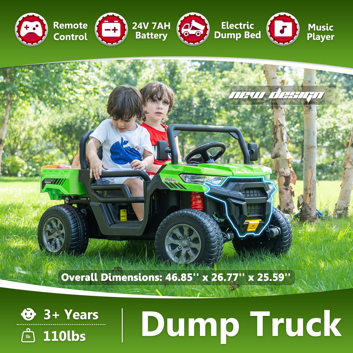 24V 2 Seater Electric Car with Dump Bed C889482