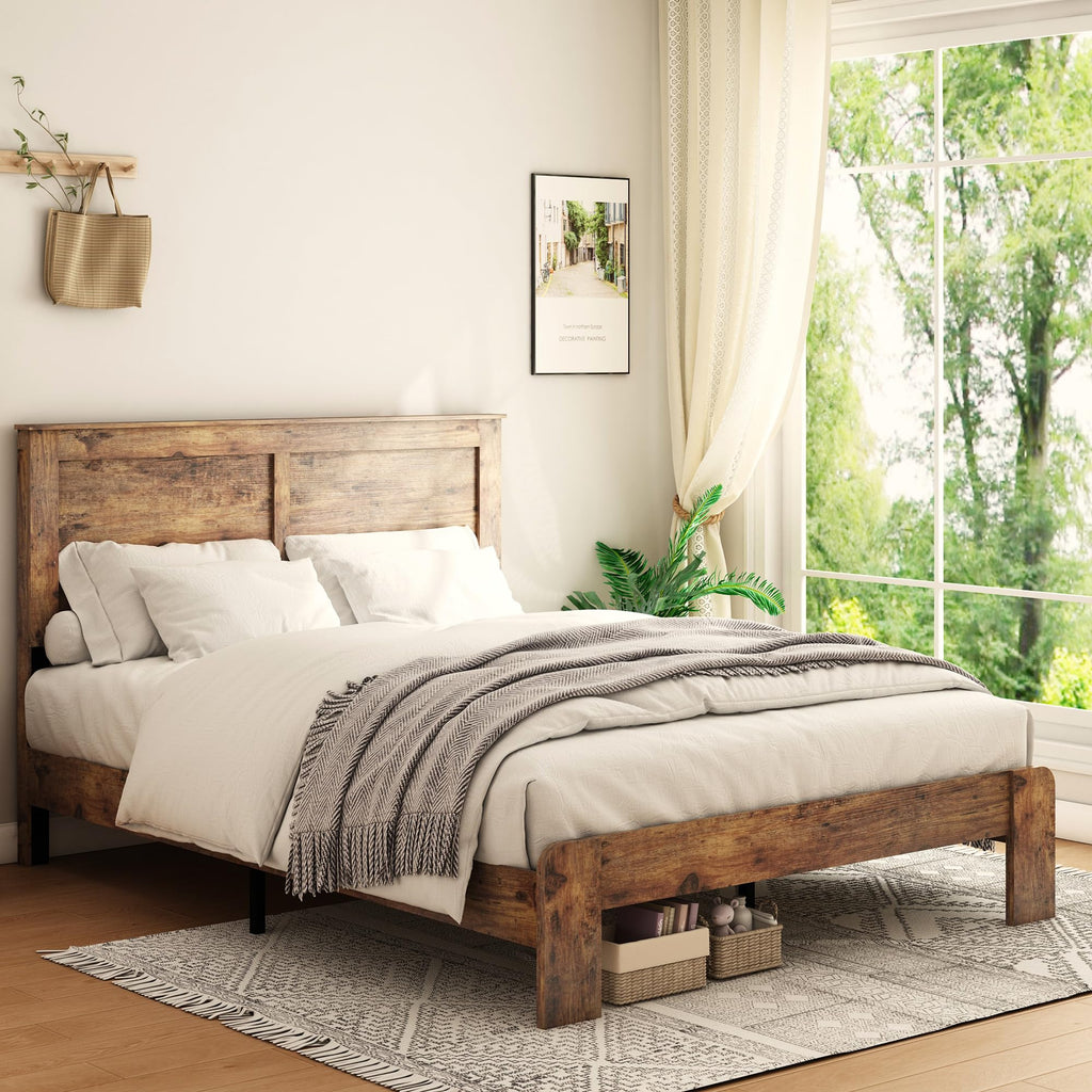 Wood Full Size Bed Frame with Headboard and Footboard N641