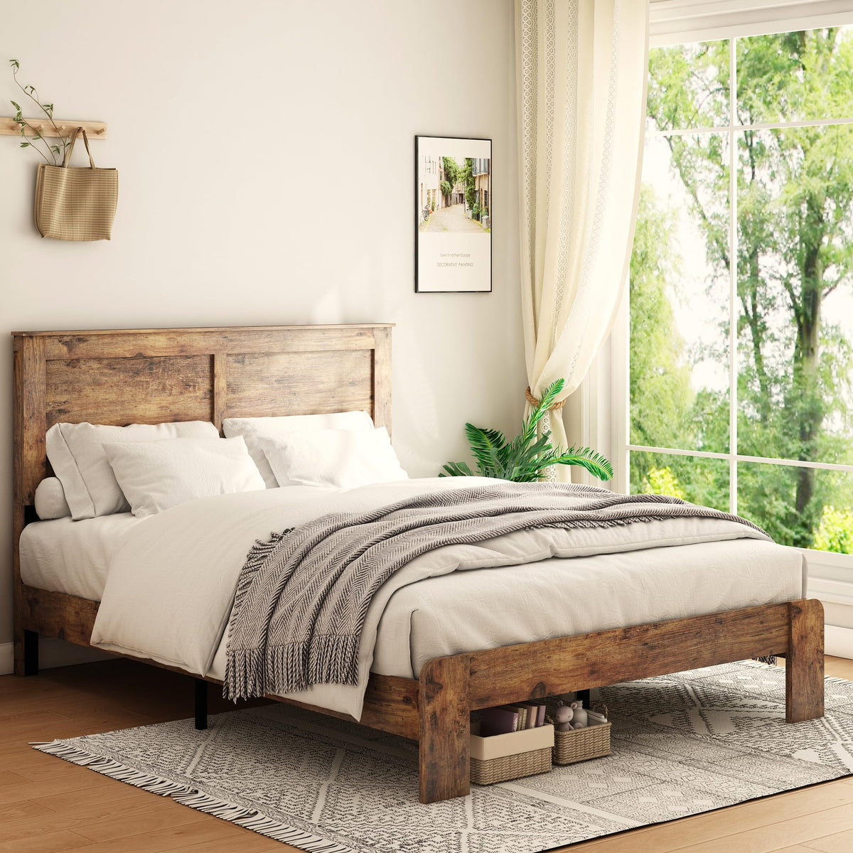 Wood Full Size Bed Frame with Headboard and Footboard N641