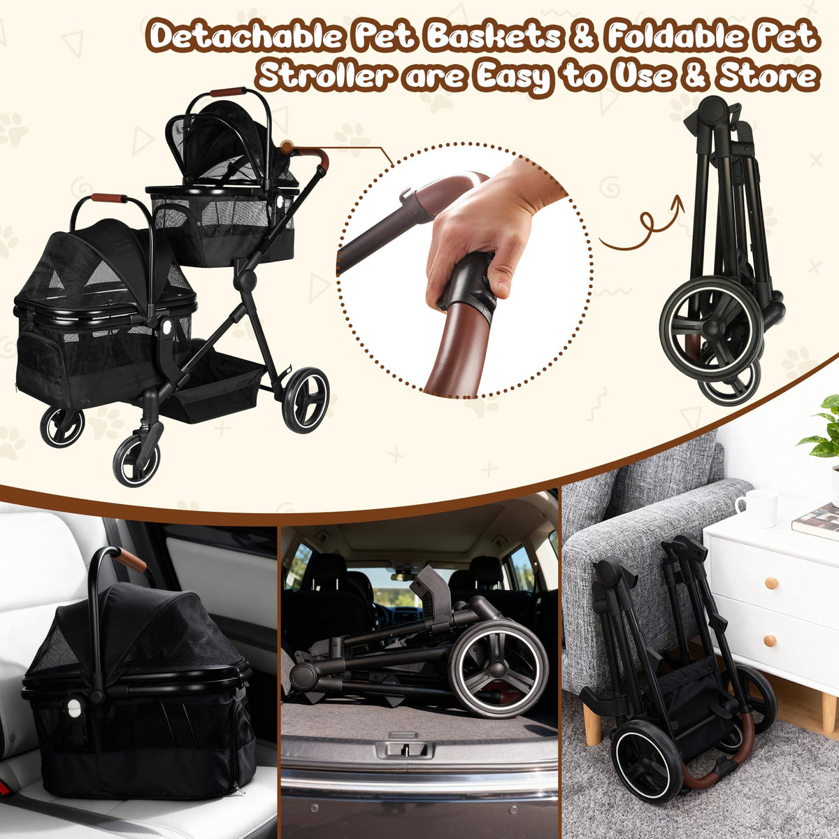 Foldable Double Pet Stroller X77160