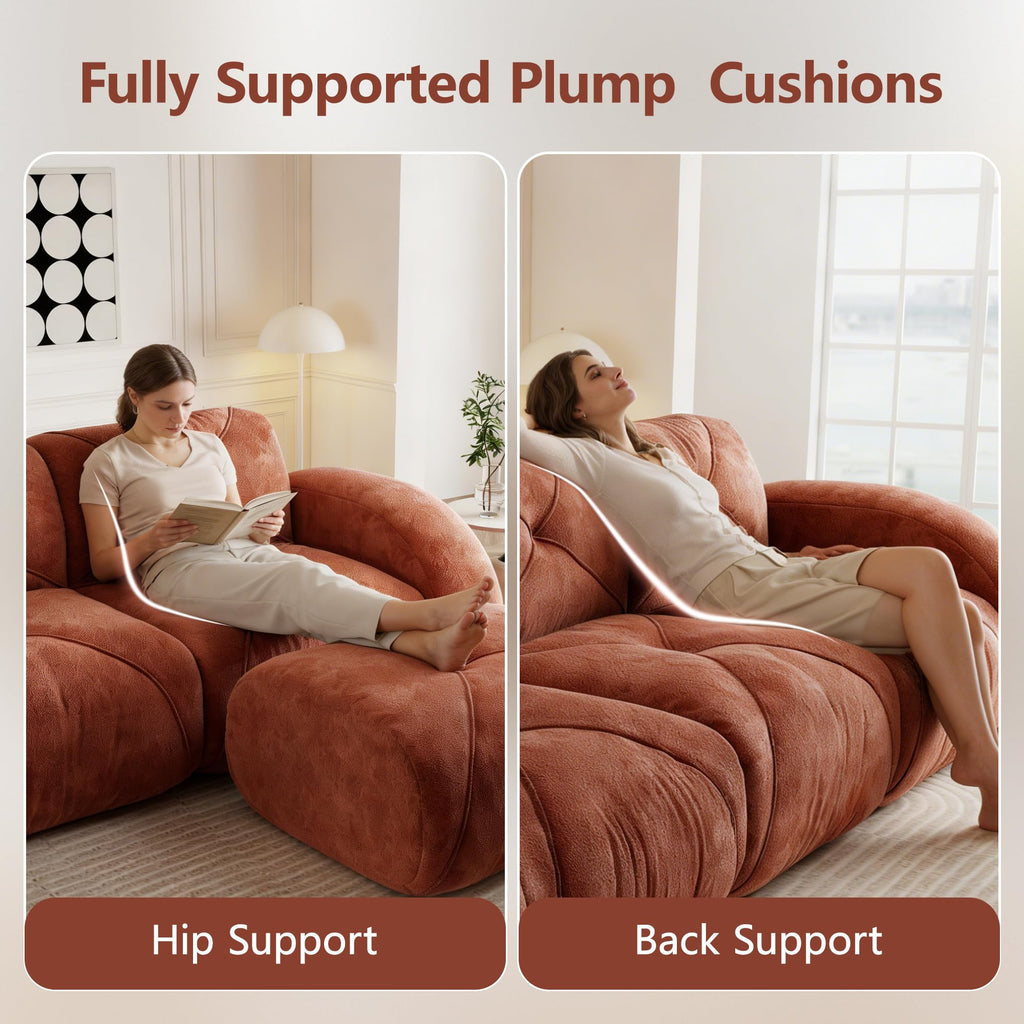 L-Shaped Velvet Sofa with Ottoman K749