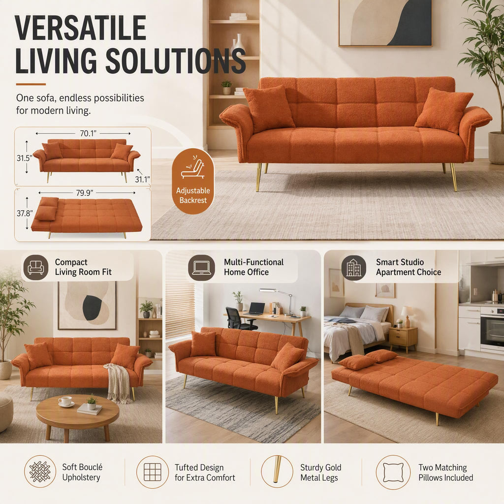 Orange Velvet 2 Seater Futon Sofa Bed P32485