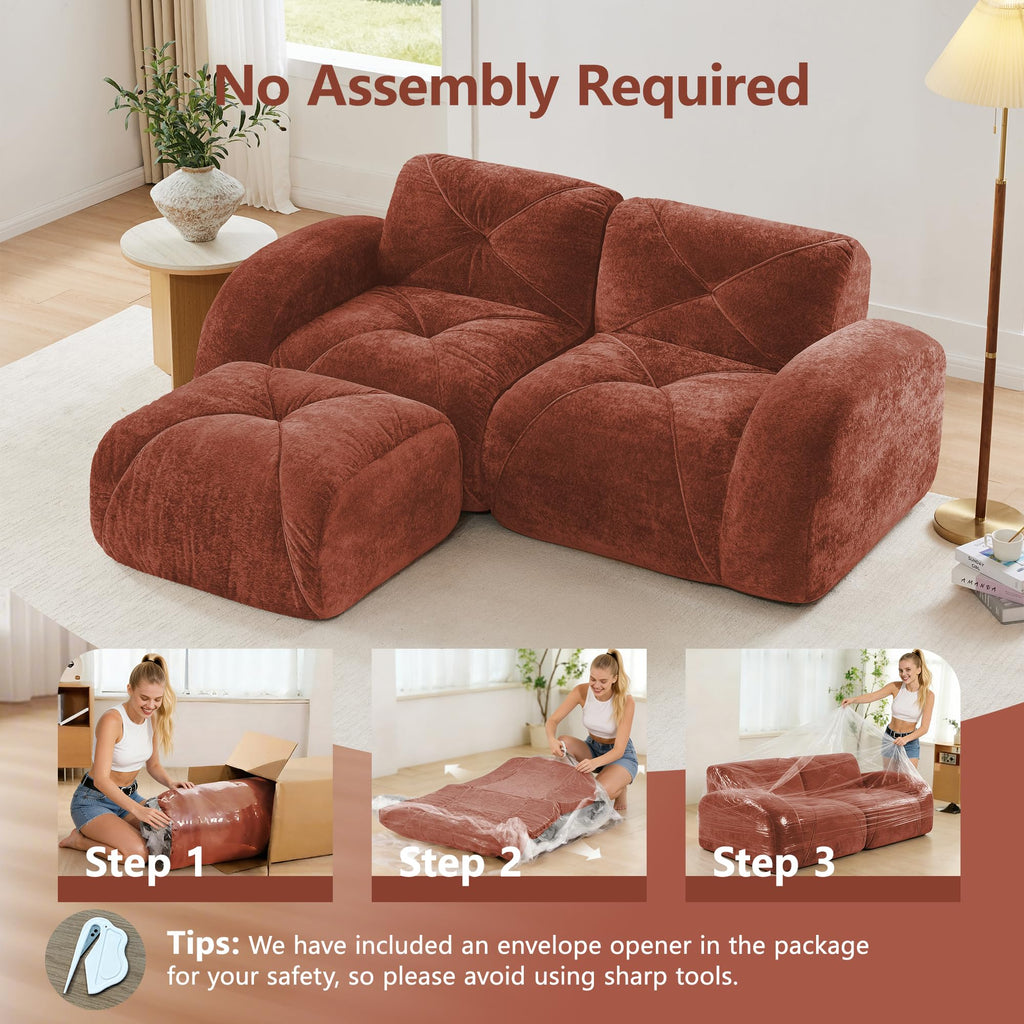 L-Shaped Velvet Sofa with Ottoman K749