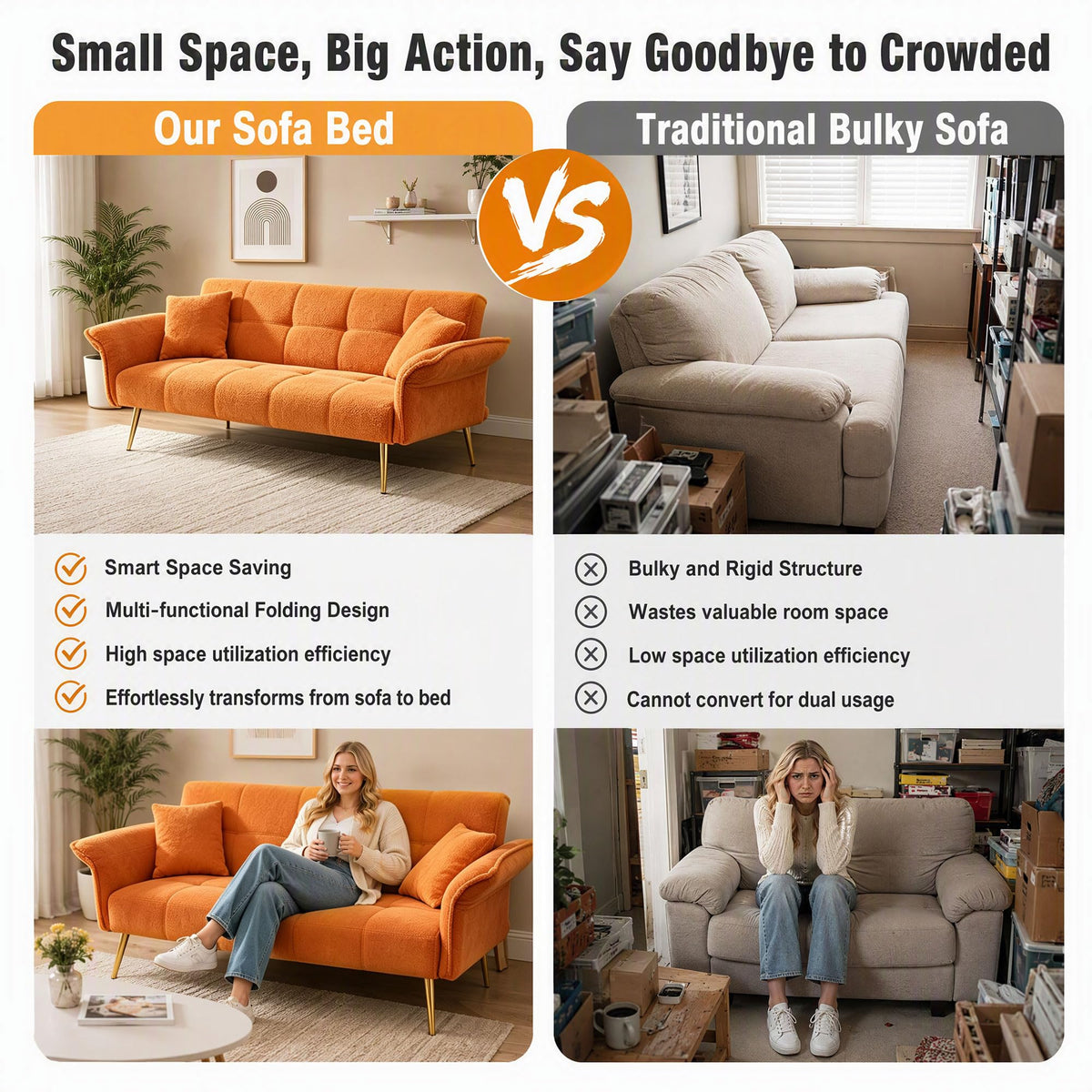 Orange Velvet 2 Seater Futon Sofa Bed P32485