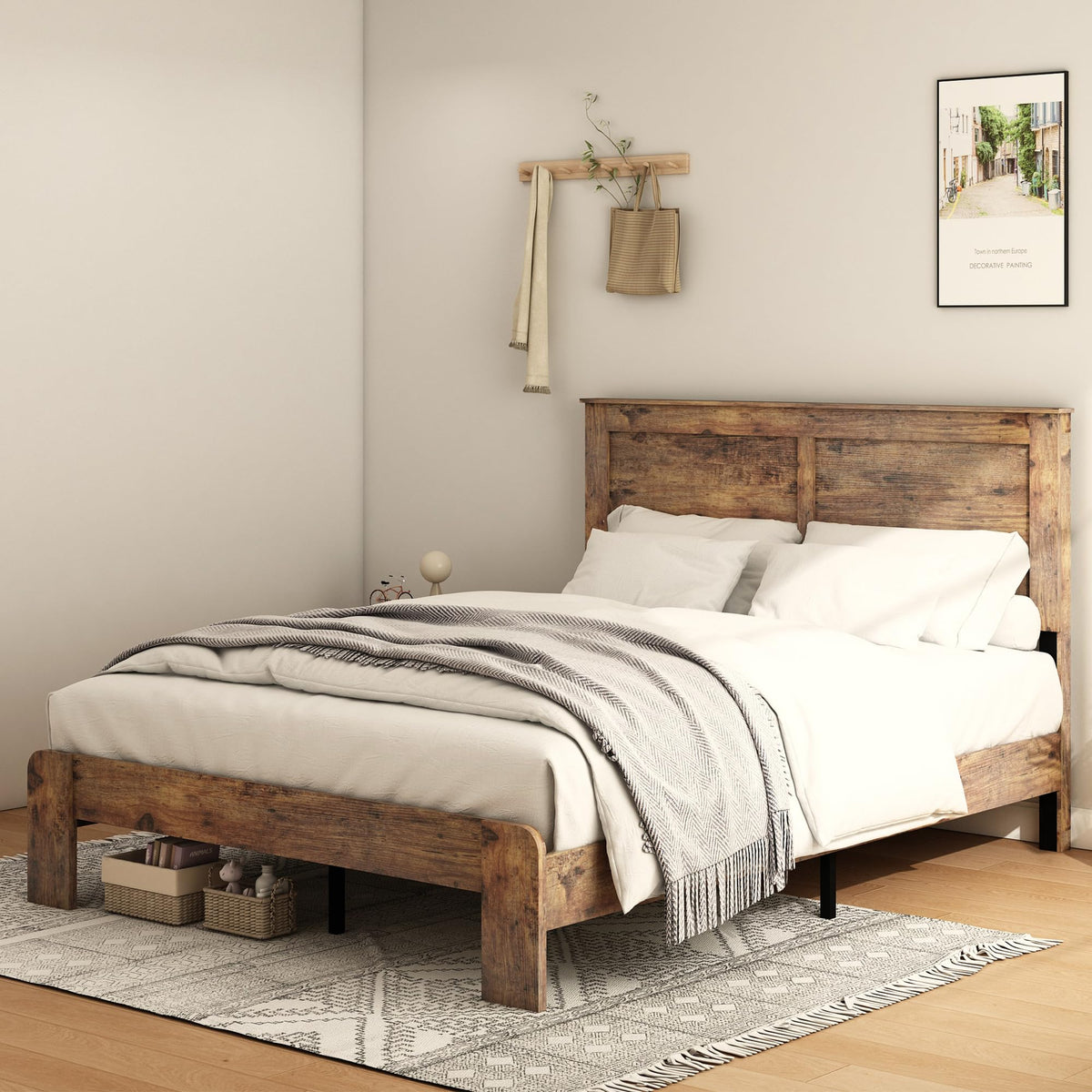 Wood Full Size Bed Frame with Headboard and Footboard N641