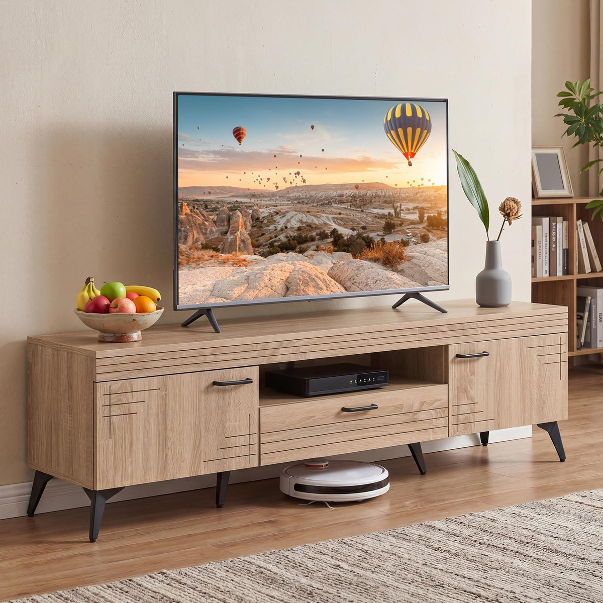 Mid Century Modern TV Stand with Storage Drawer and Open Shelf R143