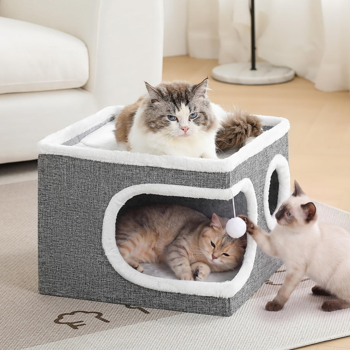 Large Covered Cat Bed Cave, Grey, 16in P289880