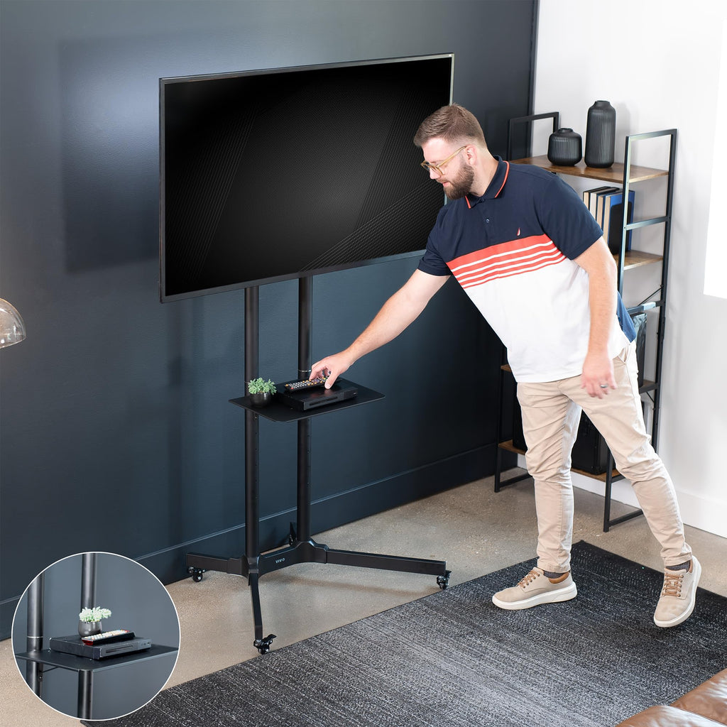 Black Mobile TV Cart for 32 to 83 inch Screens V910