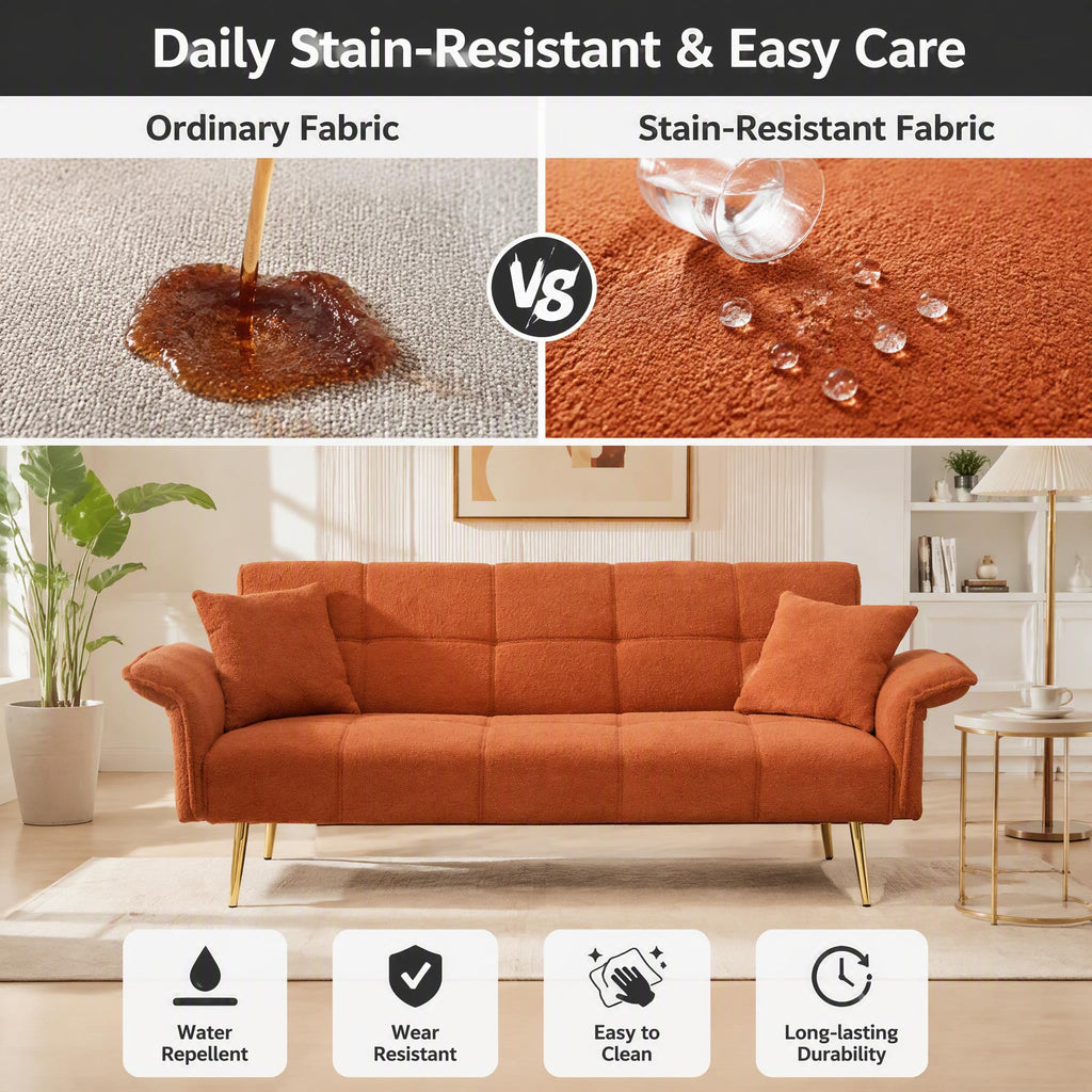 Orange Velvet 2 Seater Futon Sofa Bed P32485