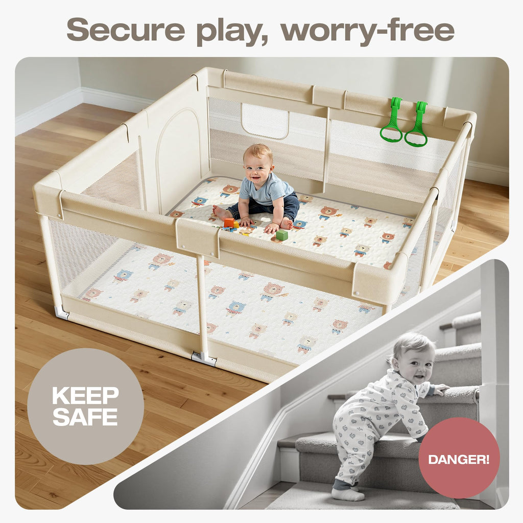 Baby Playpen with Mat, 47x47in Beige W971275