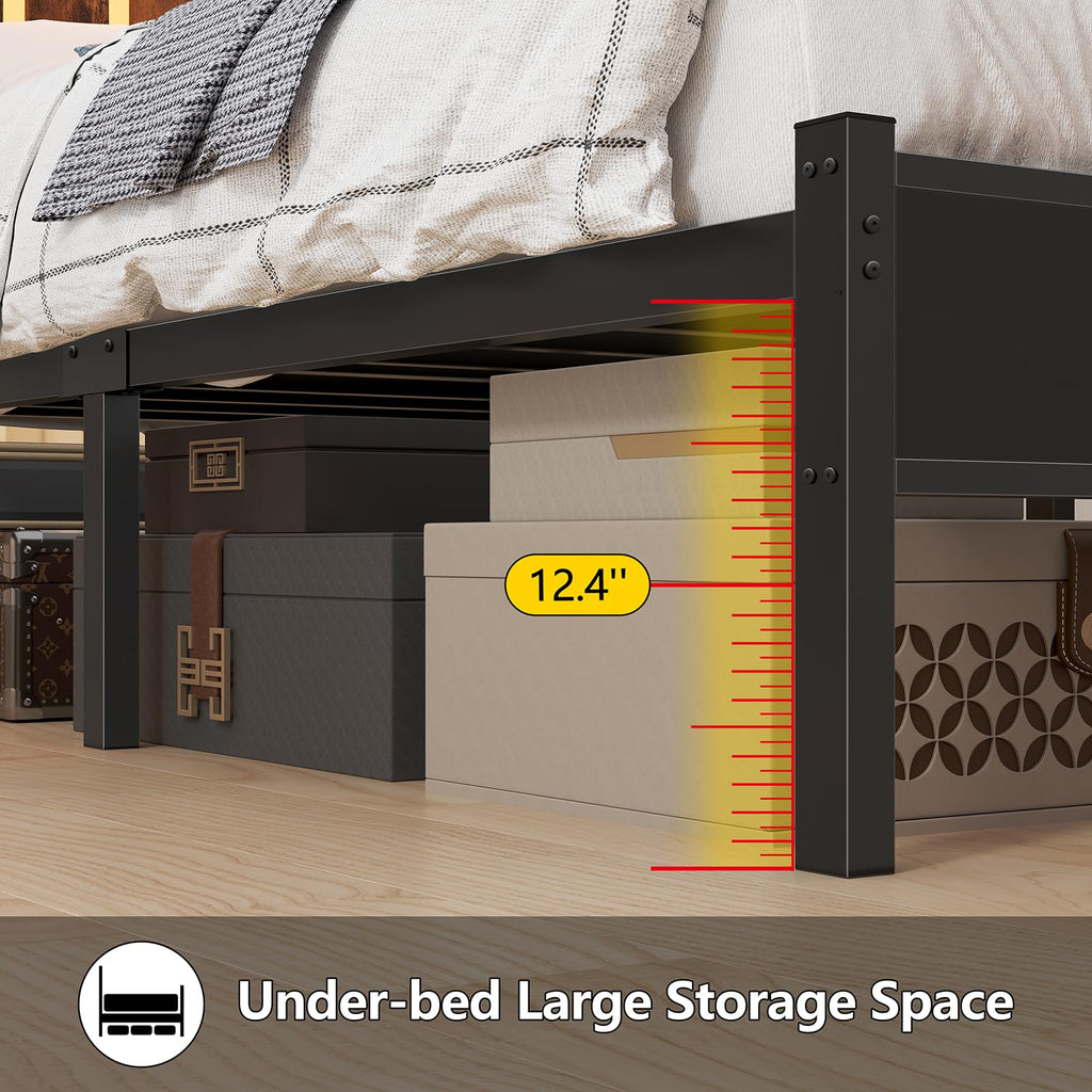Twin Size Bed Frame with Storage Headboard and LED Lights H505