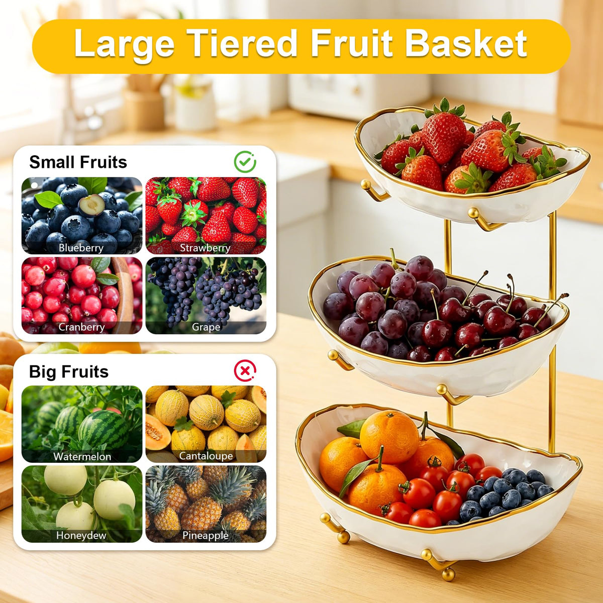 3-Tier Ceramic Fruit Bowl with Stand Z804