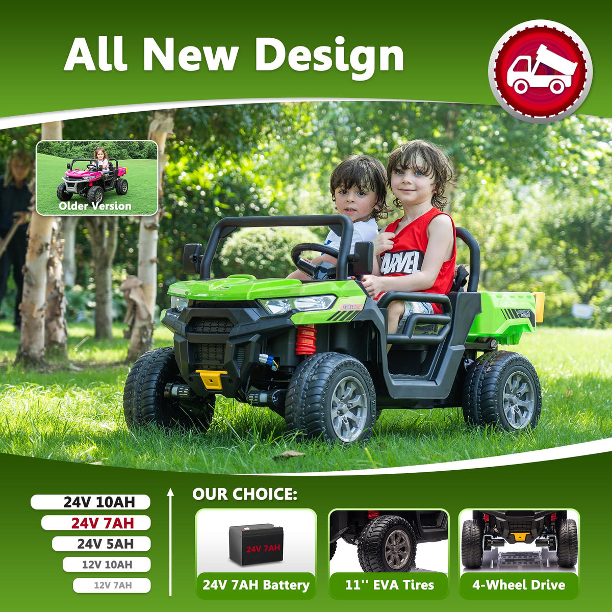 24V 2 Seater Electric Car with Dump Bed C889482