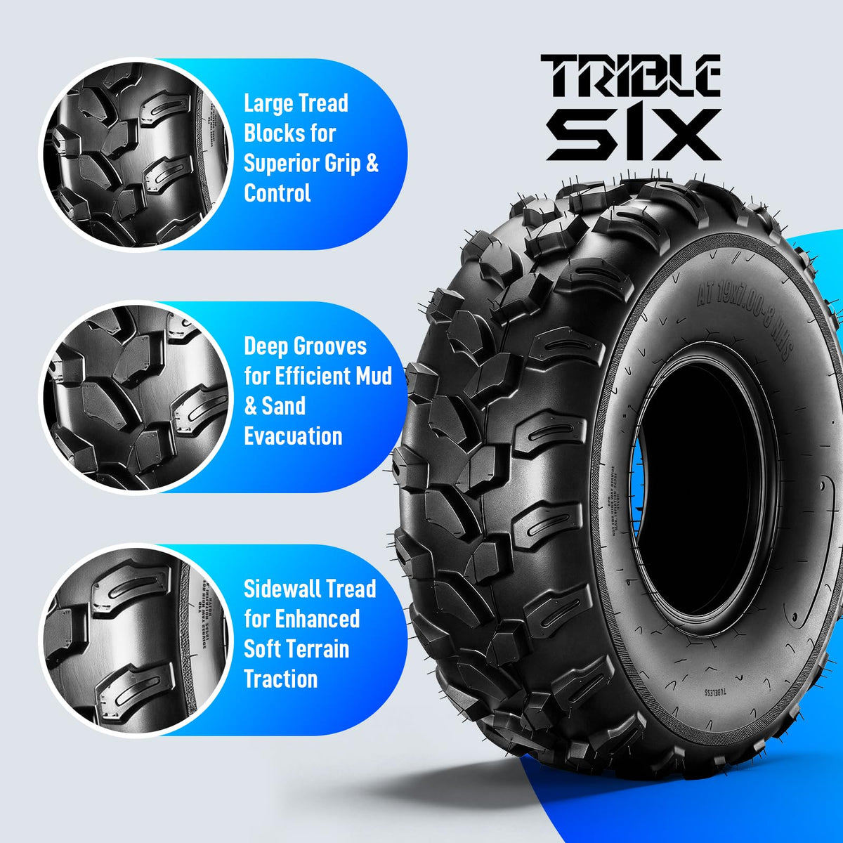 19x7-8 ATV Tires 6PR All-Terrain Tubeless Pack of 2 G562219