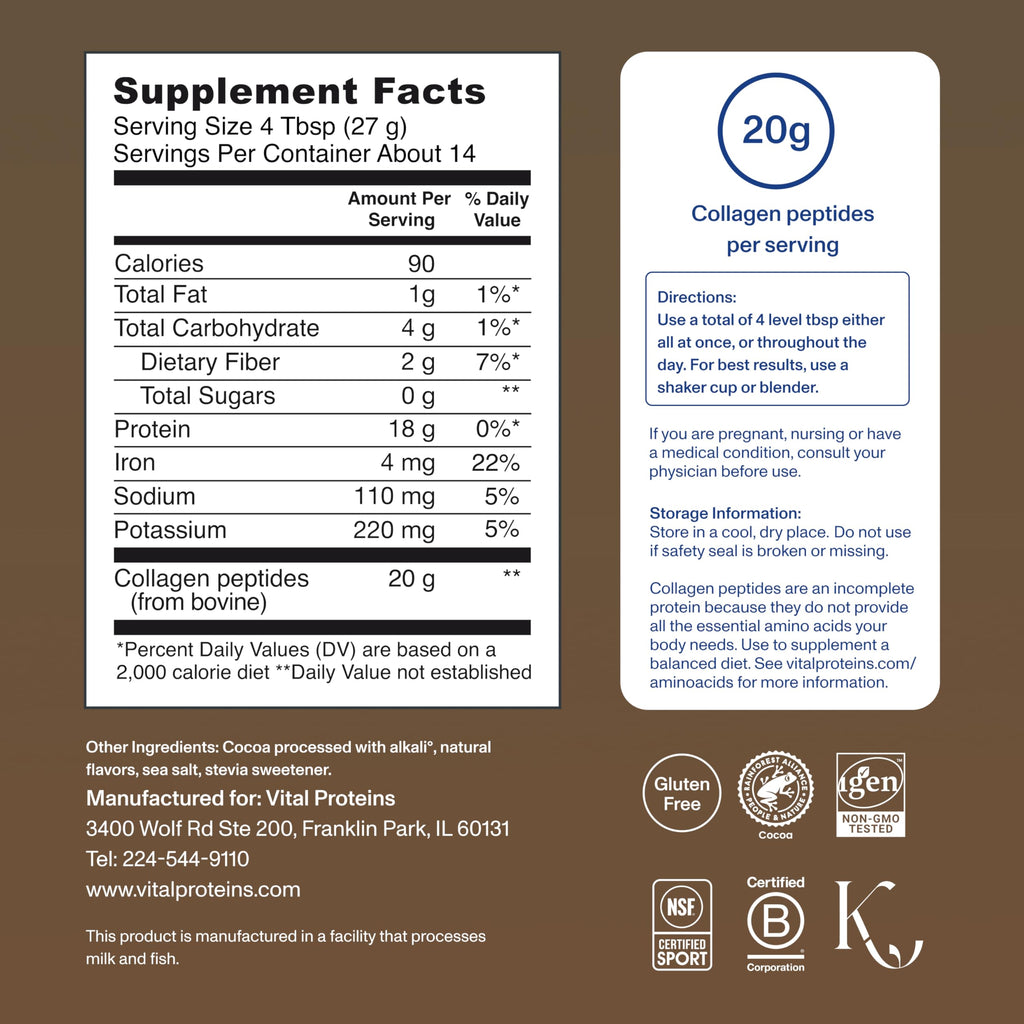 Collagen Peptides Powder, Chocolate, 13.5oz X8863