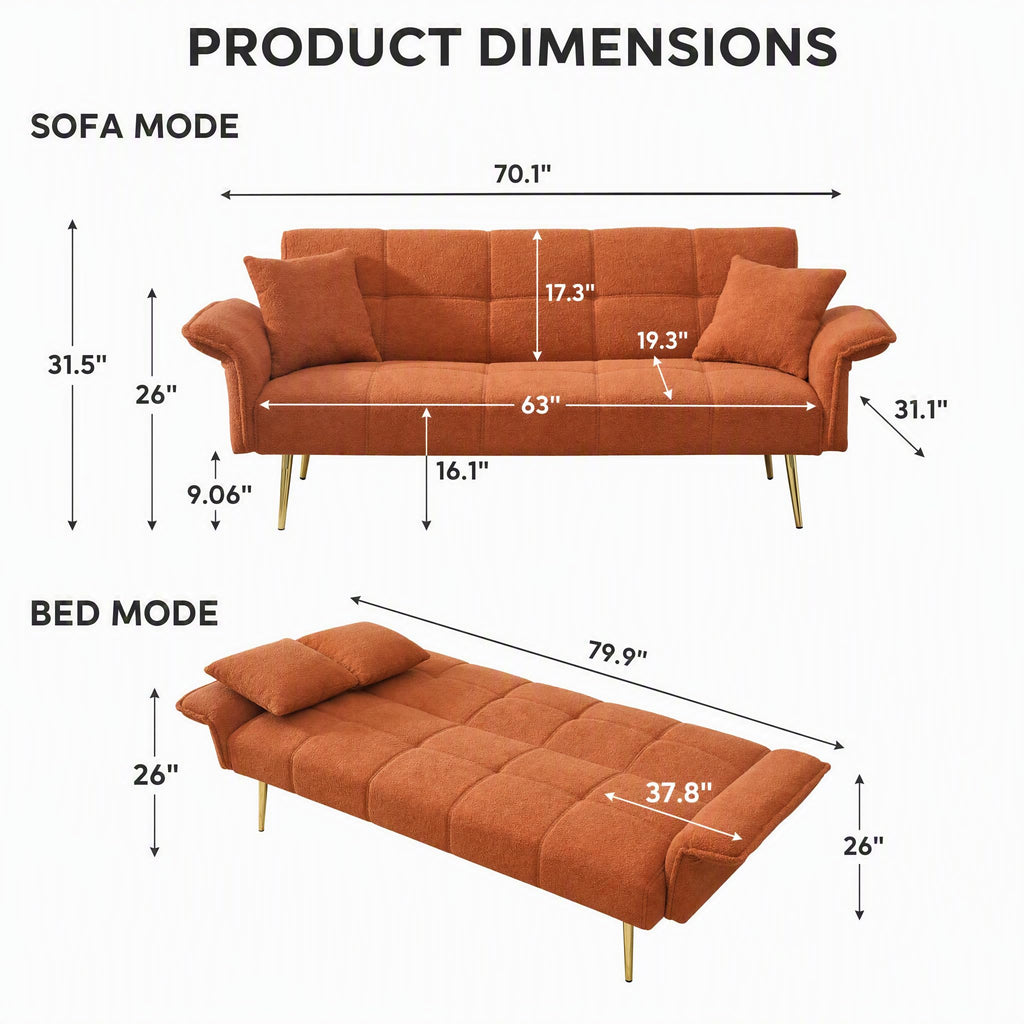 Orange Velvet 2 Seater Futon Sofa Bed P32485