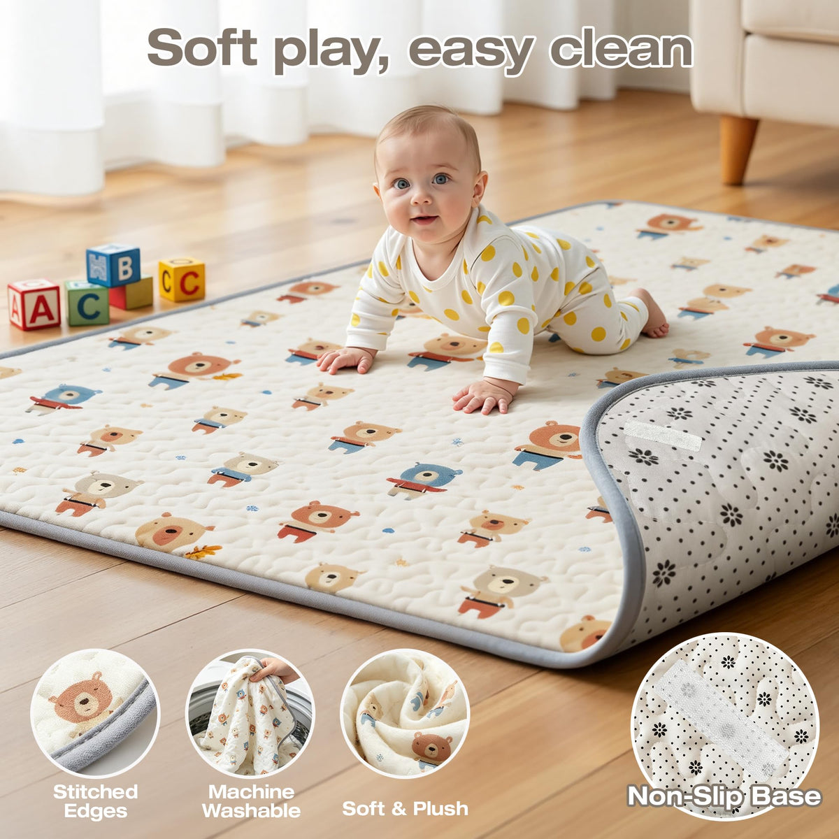 Baby Playpen with Mat, 47x47in Beige W971275