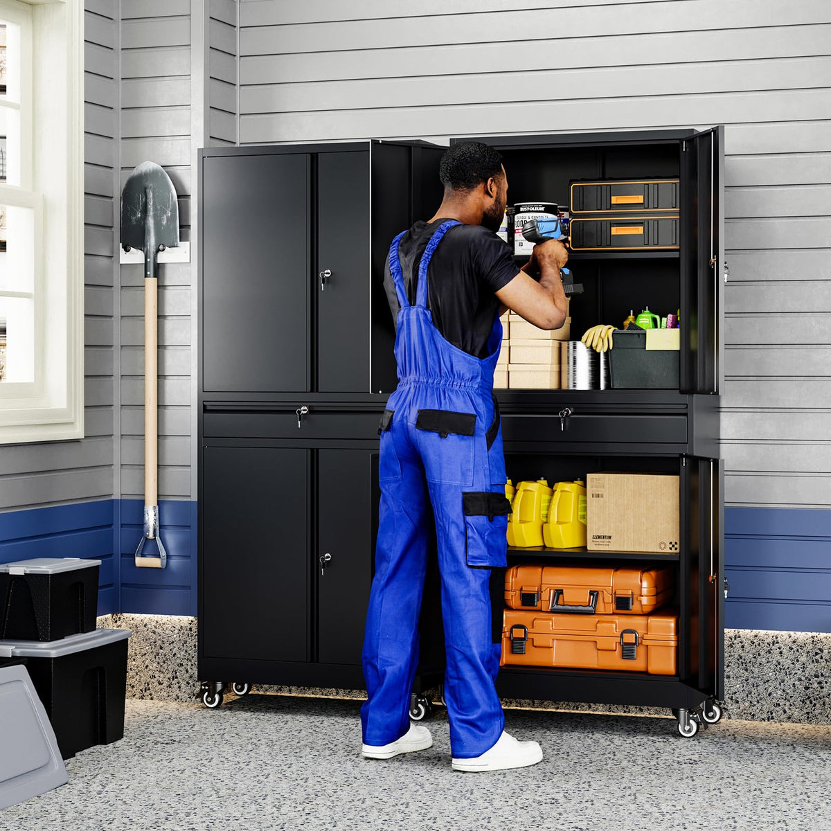 Black Metal Rolling Storage Cabinet with Locking Doors and 1 Drawer M702