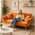 Orange Velvet 2 Seater Futon Sofa Bed P32485