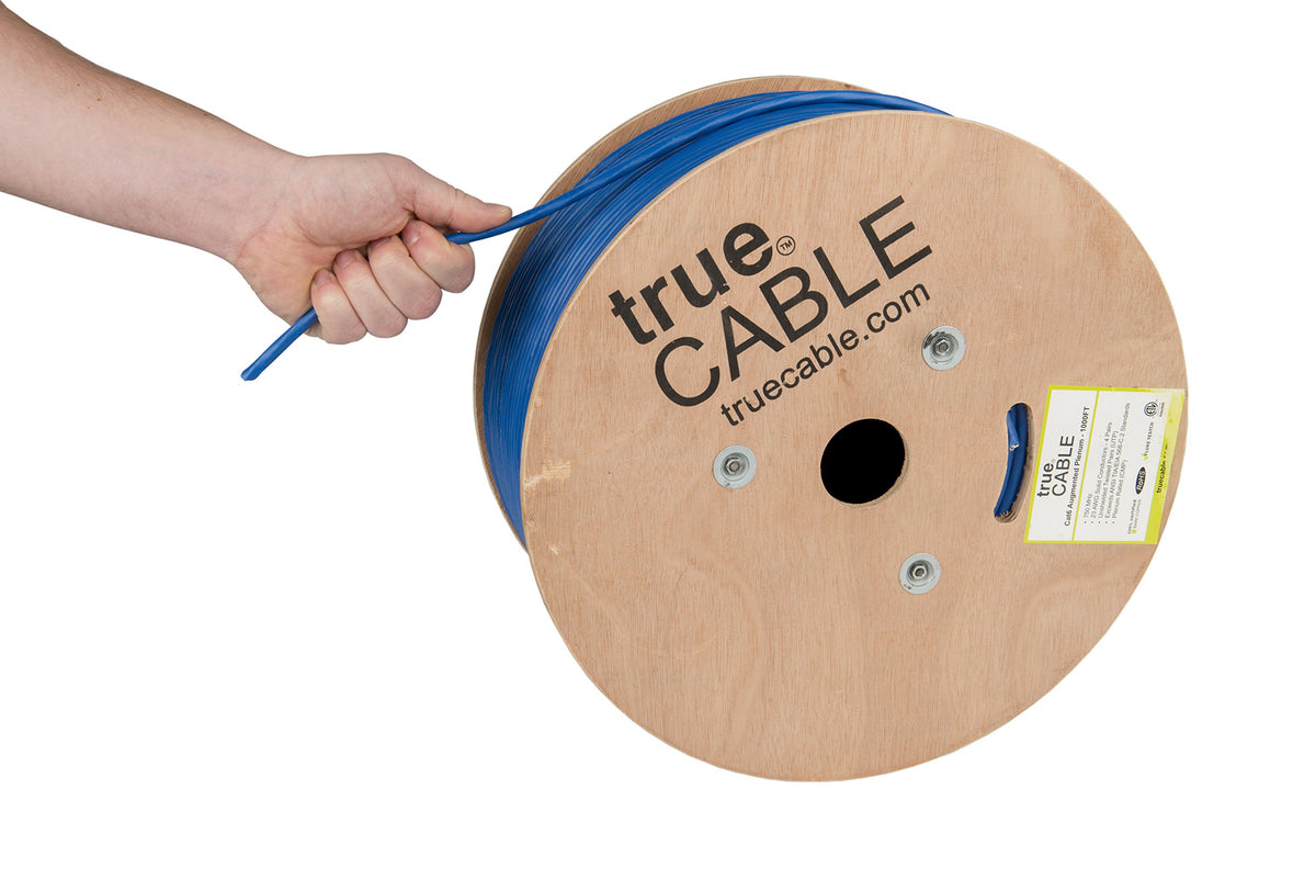 Cat6A Plenum Bulk Ethernet Cable 1000ft Blue 23AWG Bare Copper O65265