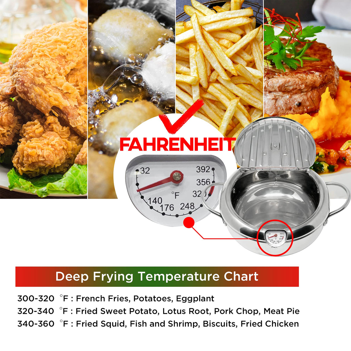 Deep Fryer Pot with Lid, 304 Stainless Steel D986