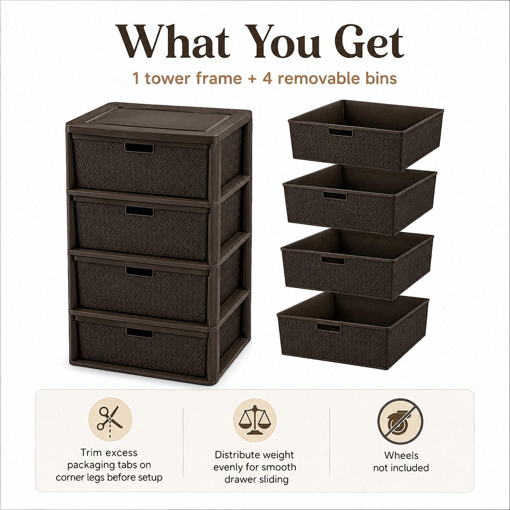 4 Drawer Tower with Removable Bins U29743