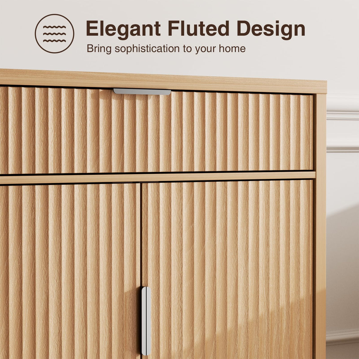 32" Fluted Oak Sideboard Buffet Cabinet with Storage F1340