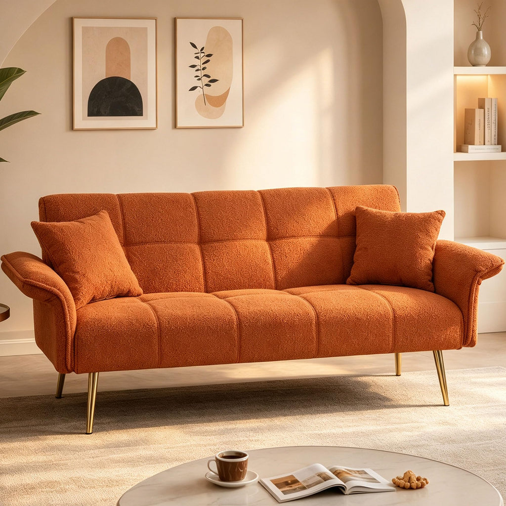 Orange Velvet 2 Seater Futon Sofa Bed P32485