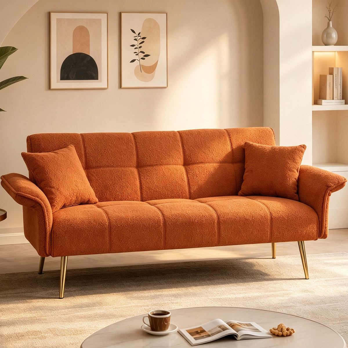 Orange Velvet 2 Seater Futon Sofa Bed P32485