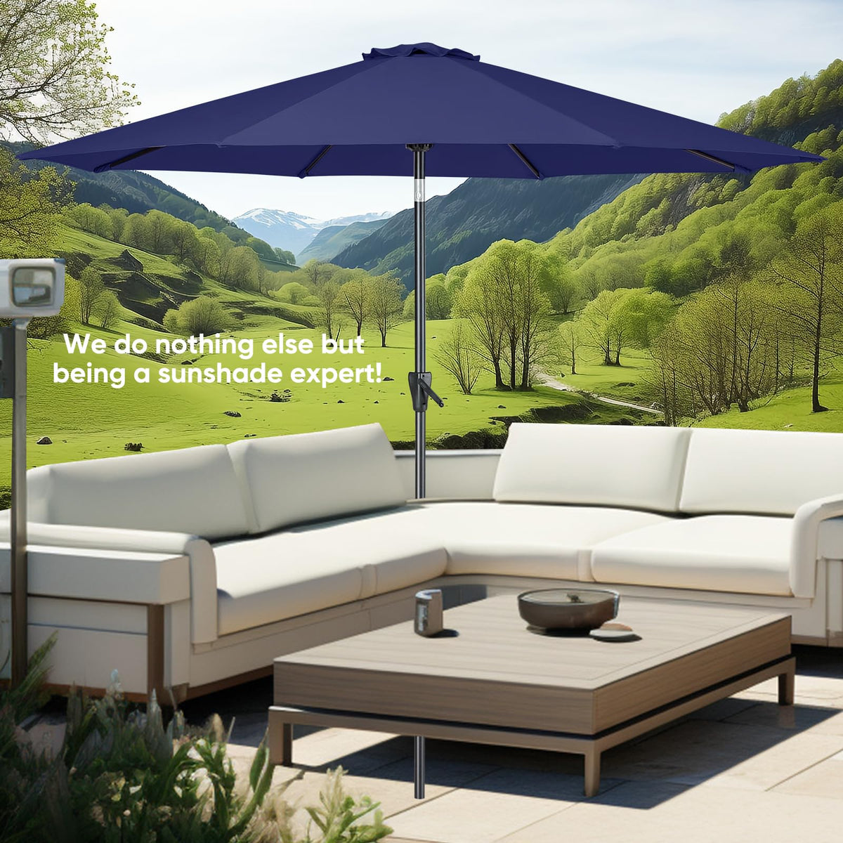 Patio Market Outdoor Table Umbrella with Push Button Tilt and Crank F433280