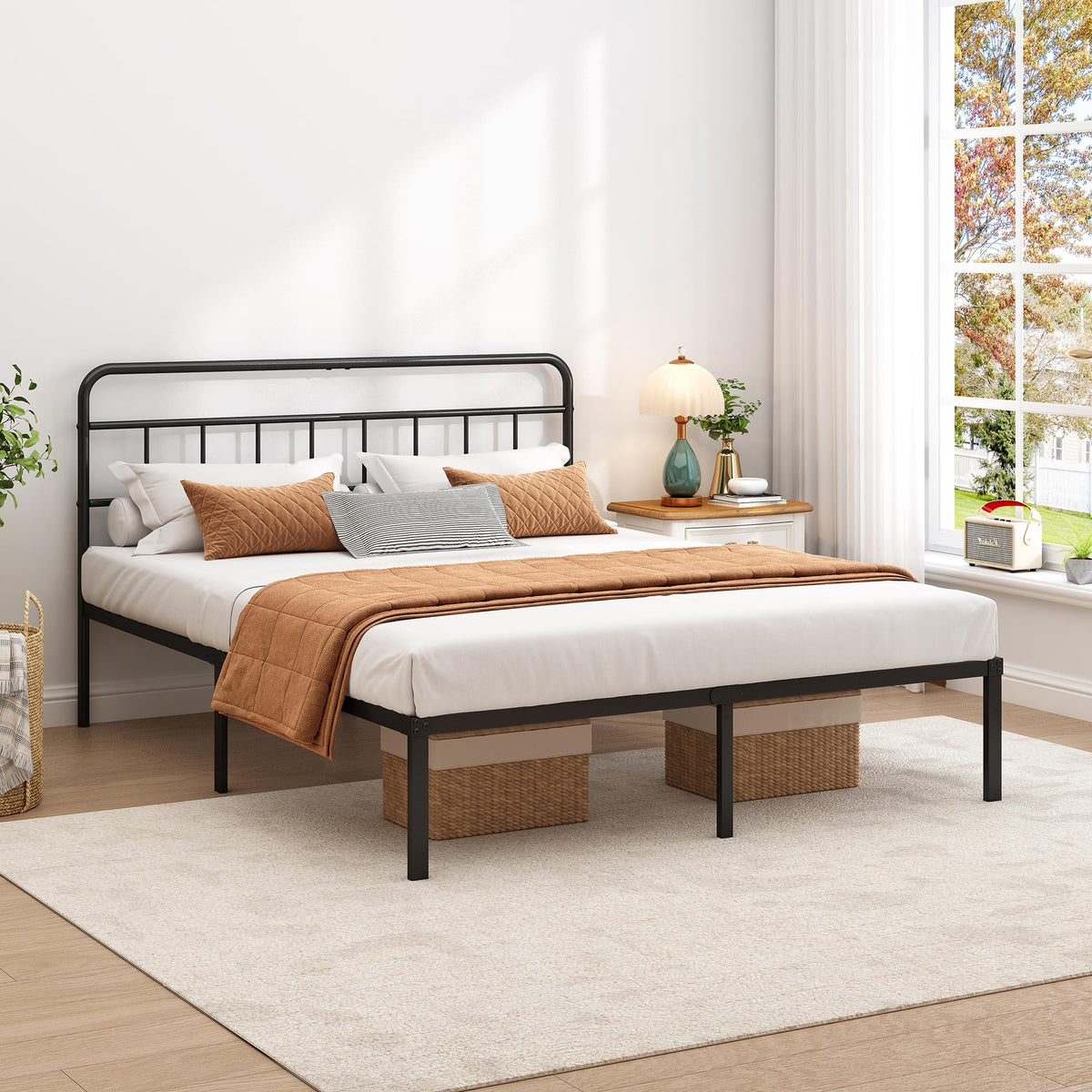 Black Queen Bed Frame with Headboard M855