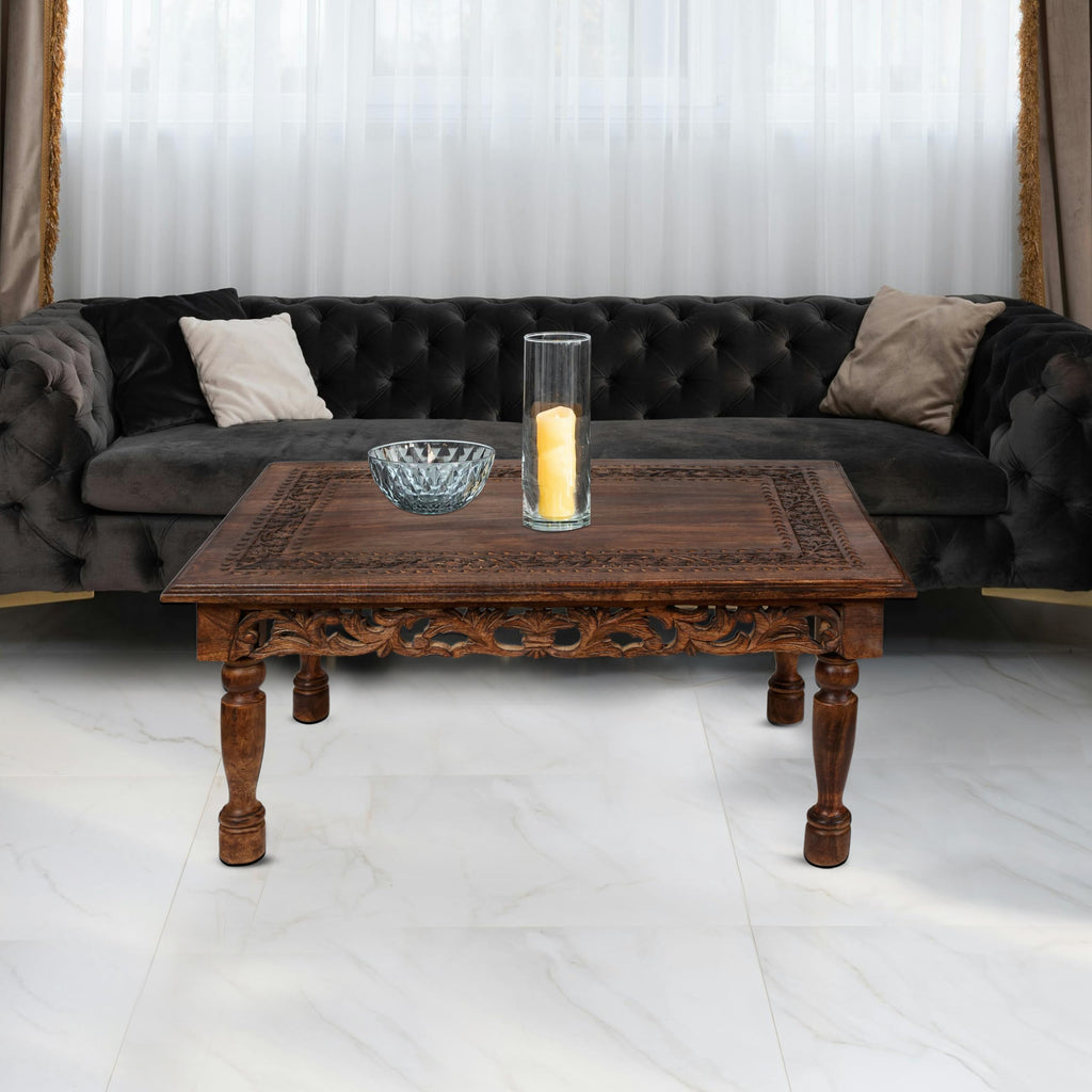 Farmhouse Coffee Table 36x24x18 Jali Carved Wood T679721