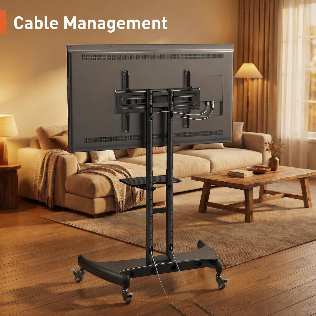 Rolling TV Stand for 32-84 Inch TV, Adjustable Height with Wheels P475593