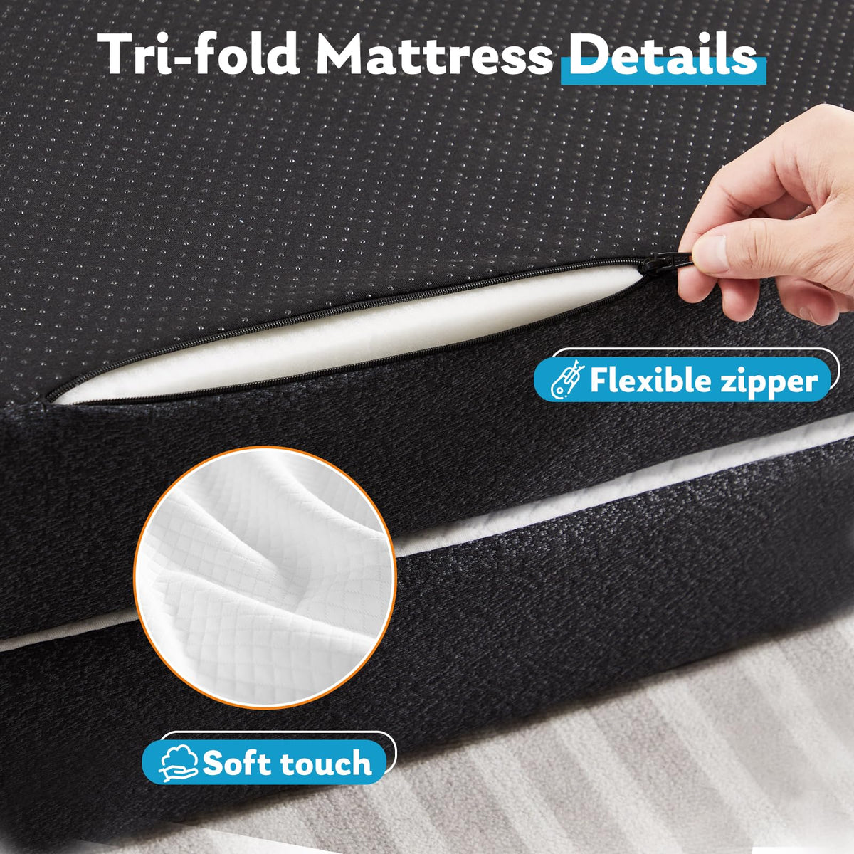 Twin Memory Foam 3 inch Folding Topper with Washable Cover V968