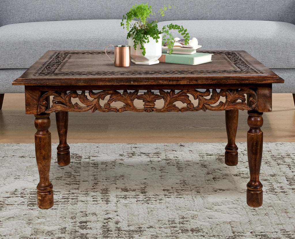 Farmhouse Coffee Table 36x24x18 Jali Carved Wood T679721