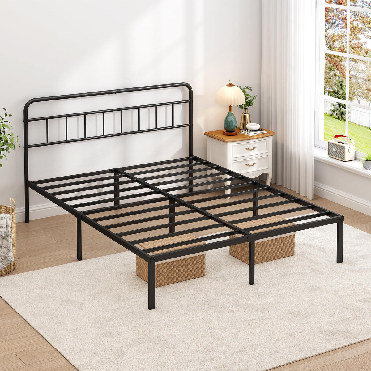 Black Queen Bed Frame with Headboard M855