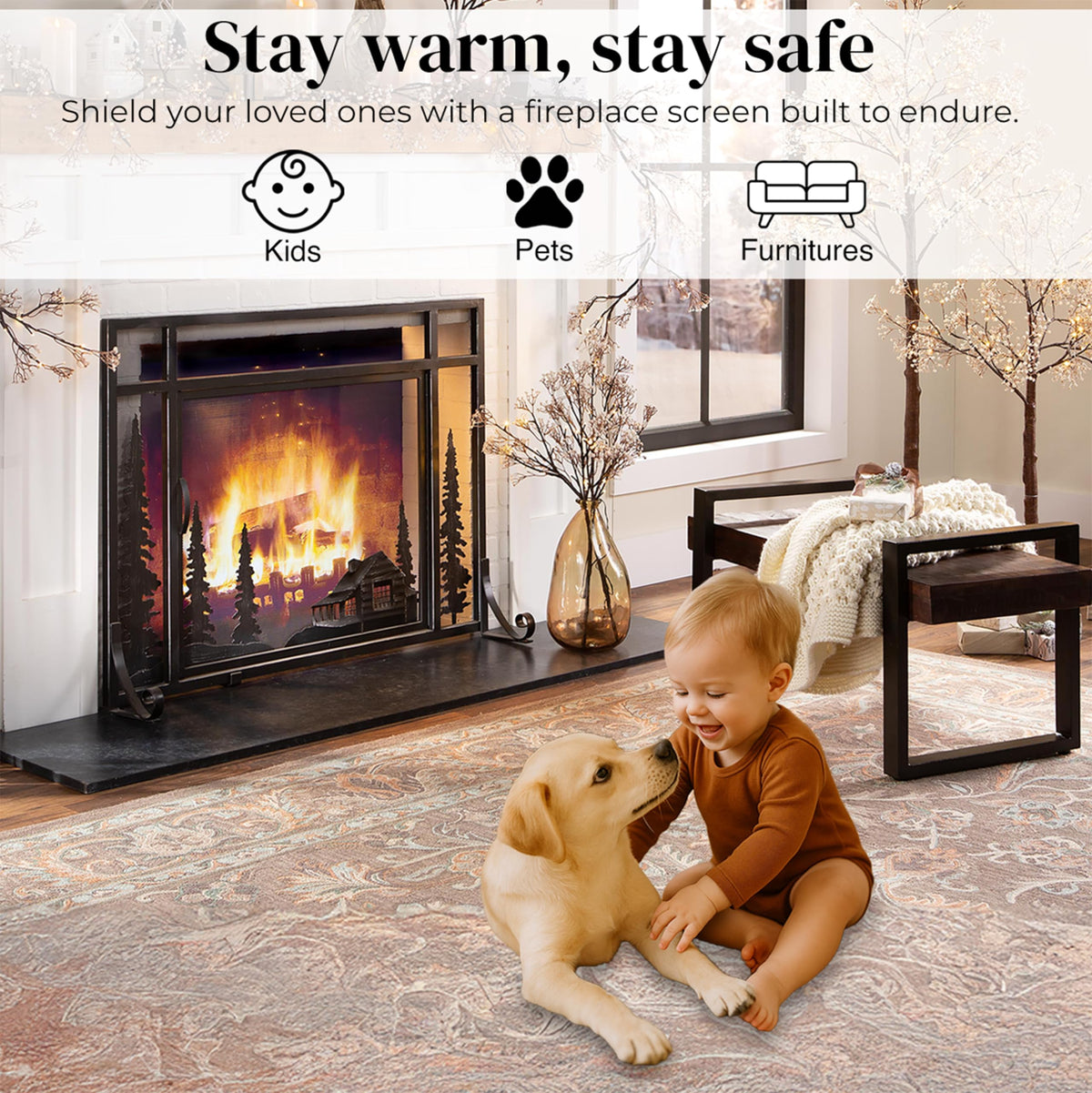 Black Metal Fireplace Screen O49909