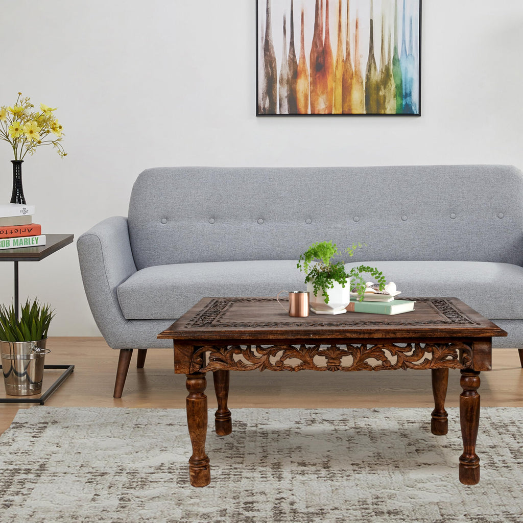 Farmhouse Coffee Table 36x24x18 Jali Carved Wood T679721
