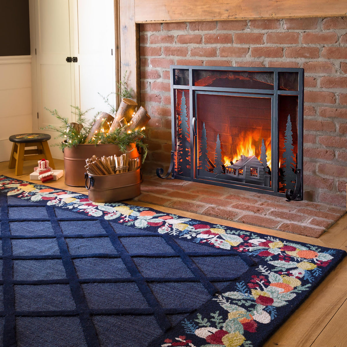 Black Metal Fireplace Screen O49909