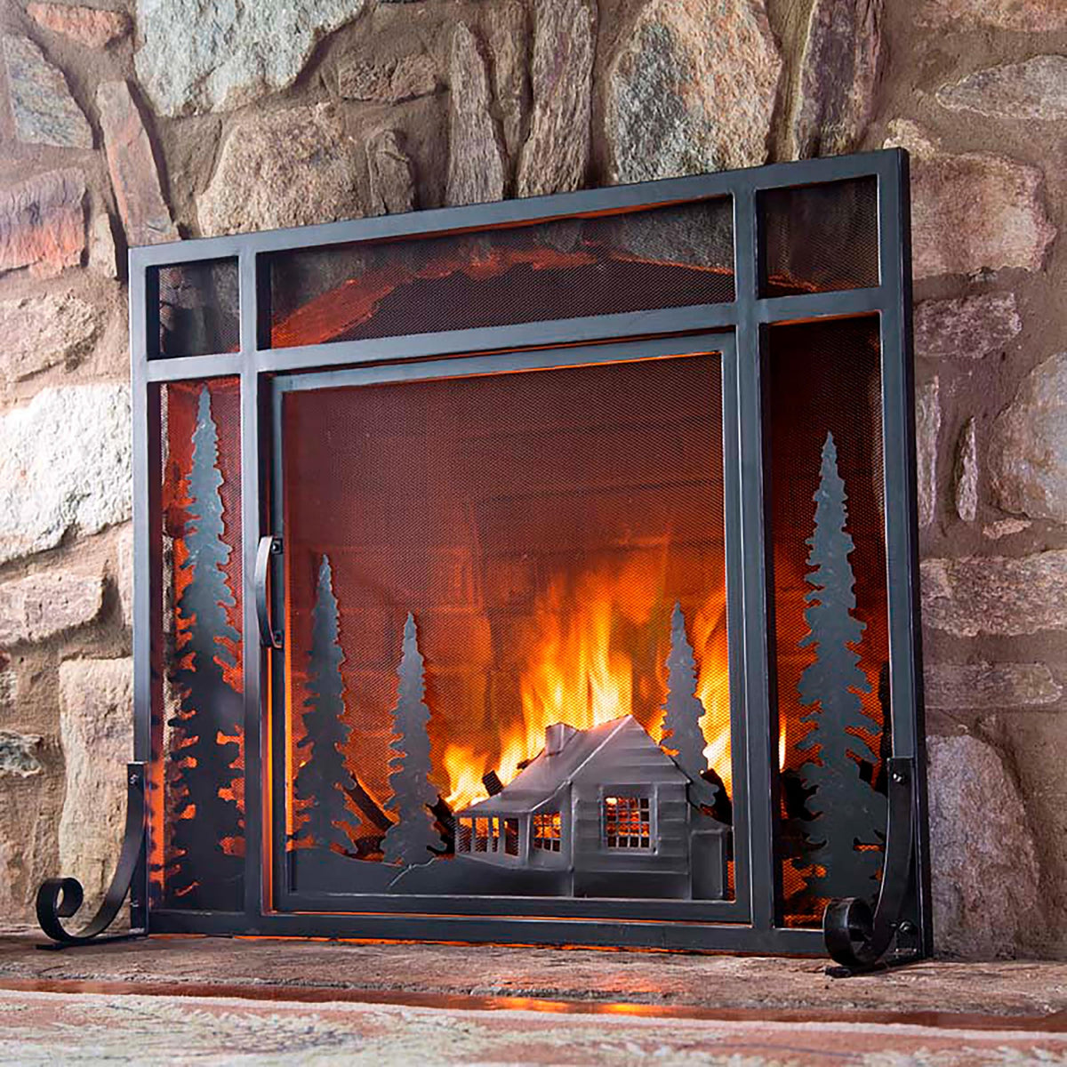 Black Metal Fireplace Screen O49909